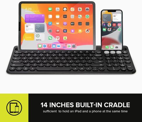 لوحة مفاتيح لاسلكية من DeLUX مع حامل حامل مدمج، BT5.0، قابلة لإعادة الشحن، مفاتيح مقصية - متوافقة مع أجهزة Mac/Windows/Android. 100 مفتاح للاب توب والتابلت. (K2212V-أسود) in Kuwait