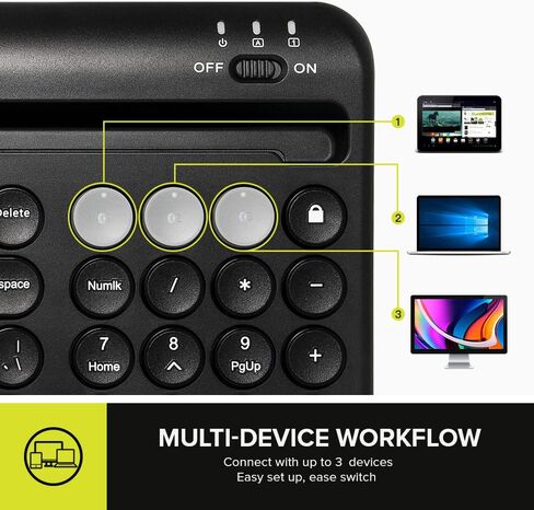 لوحة مفاتيح لاسلكية من DeLUX مع حامل حامل مدمج، BT5.0، قابلة لإعادة الشحن، مفاتيح مقصية - متوافقة مع أجهزة Mac/Windows/Android. 100 مفتاح للاب توب والتابلت. (K2212V-أسود) in Kuwait