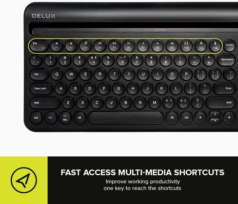 لوحة مفاتيح لاسلكية من DeLUX مع حامل حامل مدمج، BT5.0، قابلة لإعادة الشحن، مفاتيح مقصية - متوافقة مع أجهزة Mac/Windows/Android. 100 مفتاح للاب توب والتابلت. (K2212V-أسود) in Kuwait
