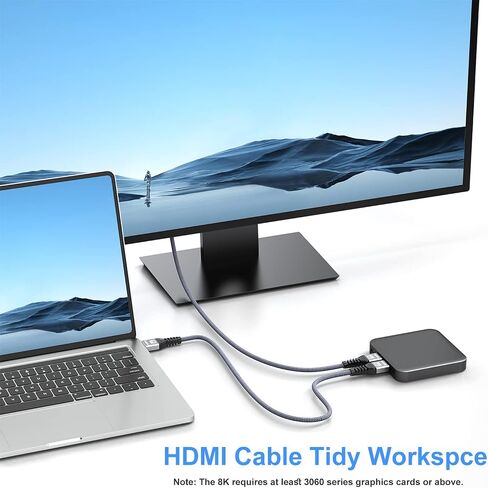 كابل HDMI 2.1 8K بطول 6.6 أقدام، حزمة من قطعتين، كابل HDMI عالي السرعة 8K سلك HDMI 48 جيجابت في الثانية (8K@60 هرتز، 4K@120 هرتز، 2K، 1080P، HDR، ثلاثي الأبعاد، eARC) لأجهزة الكمبيوتر المحمول، الشاشة، التبديل، PS5/PS4، Xbox in Kuwait