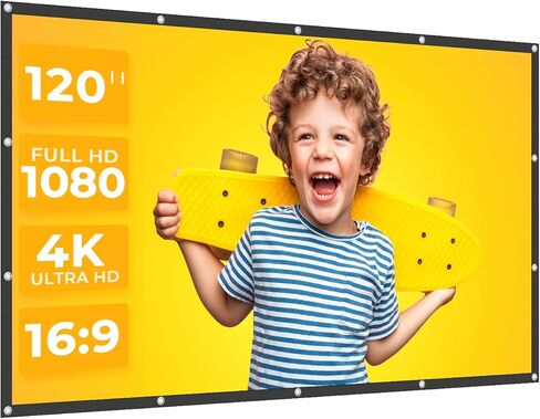 شاشة إسقاط الفيديو، شاشة عرض خارجية 121 بوصة 16: 9 4K HD قابلة للطي والنقل، تدعم الإسقاط الأمامي والخلفي لأفلام المسرح المنزلي والتخييم في الفناء الخلفي in Kuwait