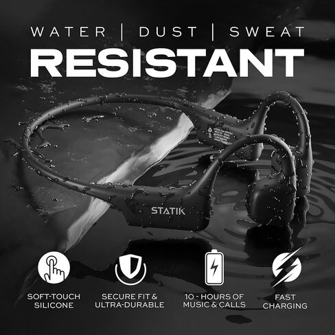 سماعات أذن مفتوحة من ستاتيك أكتيف تعمل بتقنية البلوتوث - سماعات أذن مفتوحة مع ميكروفون مدمج - مقاومة للماء والعرق - سماعات لاسلكية رائعة للجري والتدريبات in Kuwait