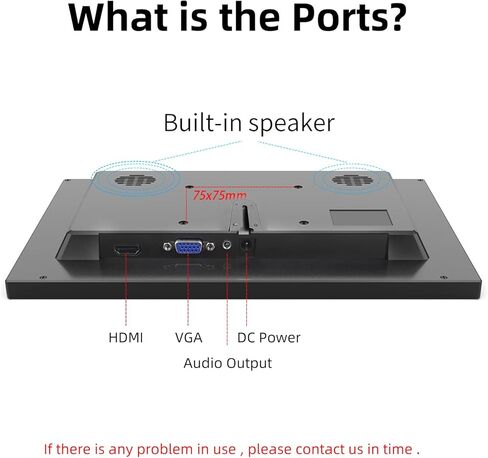 ثينليرين شاشة كمبيوتر صغيرة مقاس 10.1 انش مع لوحة IPS وشاشة LED 1366x768 تدعم مدخل HDMI VGA للكمبيوتر واللابتوب والمطبخ ومكبر صوت مدمج in Kuwait