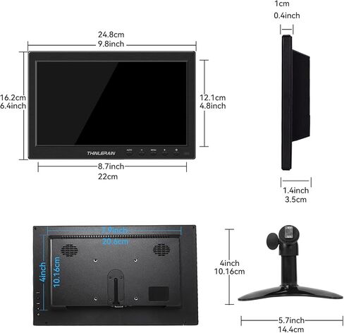 ثينليرين شاشة كمبيوتر صغيرة مقاس 10.1 انش مع لوحة IPS وشاشة LED 1366x768 تدعم مدخل HDMI VGA للكمبيوتر واللابتوب والمطبخ ومكبر صوت مدمج in Kuwait