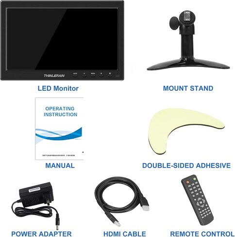 ثينليرين شاشة كمبيوتر صغيرة مقاس 10.1 انش مع لوحة IPS وشاشة LED 1366x768 تدعم مدخل HDMI VGA للكمبيوتر واللابتوب والمطبخ ومكبر صوت مدمج in Kuwait