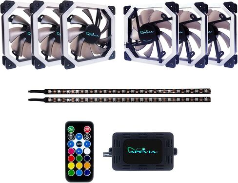 Apevia PN4P2-RGB Phoenix 120mm Silent Dual-Ring RGB Color Changing LED Fan with Remote Control, 16x LEDs & 8X Anti-Vibration Rubber Pads w/ 2 Magnetic LED Strips (4+2-pk) in Kuwait