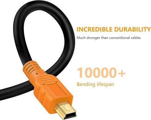 Tan QY Mini USB Cable 10Ft, USB 2.0 Type A to Mini B Cable Male Cord for GoPro Hero 3+, Hero HD, Cell Phones, MP3 Players, Digital Cameras etc (10Ft/3M, Orange) in Saudi Arabia