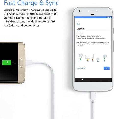 Micro USB Charger Cable, 15 Ft Durable Extra Long USB 2.0 Charge Cord, High Charging Speed for Android，Windows Smartphones，Samsung，HTC，Motorola，LG，Tablet and More，White in Saudi Arabia