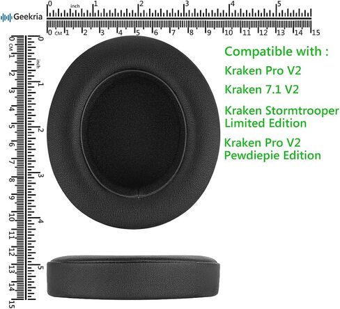 Geekria QuickFit Replacement Ear Pads for Razer Kraken Pro V2, Kraken 7.1 V2, Stormtrooper/Pewdiepie Edition Headphones Ear Cushions, Headset Earpads, Ear Cups Cover Repair Parts (Black) in Saudi Arabia