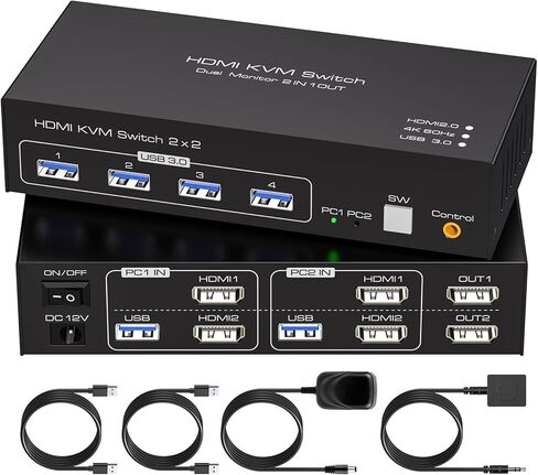 SPSWHD HDMI شاشة مزدوجة KVM Switch 2 شاشات 2 جهاز كمبيوتر 4K @ 60 هرتز USB 3.0 KVM مفاتيح لجهازي كمبيوتر أو أجهزة كمبيوتر محمولة مشاركة مجموعة واحدة من الطابعة والماسح الضوئي ولوحة المفاتيح تدعم الوضع الممتد والمكرر in Kuwait