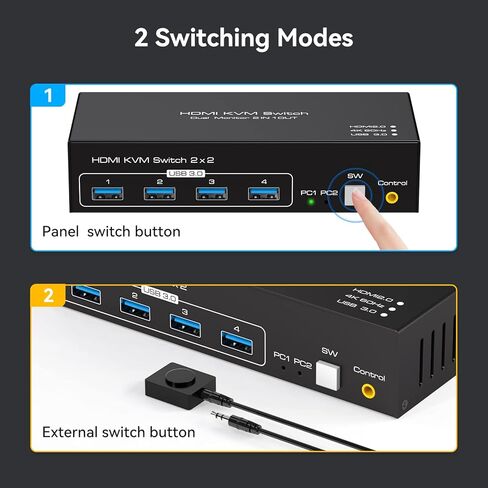 SPSWHD HDMI شاشة مزدوجة KVM Switch 2 شاشات 2 جهاز كمبيوتر 4K @ 60 هرتز USB 3.0 KVM مفاتيح لجهازي كمبيوتر أو أجهزة كمبيوتر محمولة مشاركة مجموعة واحدة من الطابعة والماسح الضوئي ولوحة المفاتيح تدعم الوضع الممتد والمكرر in Kuwait