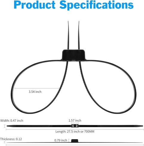 Flex Cuffs, Heavy Duty Nylon Double Flex Zip Tie Handcuffs, 10 PCS Double Locking Zip Ties Restraints, Tensile Strength : 440 Lbs Strength | Length: 27 1/2" (Yellow) in Kuwait