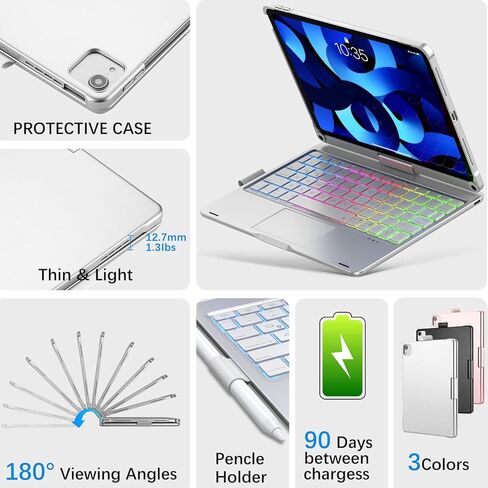 ZEROFEEL iPad case with Keyboard for 11"/10.9" - iPad Air (4th, 5th Generation) - iPad Pro(1st, 2nd, 3rd, 4th Generation) - iPad Keyboard Case (Silver) in Kuwait