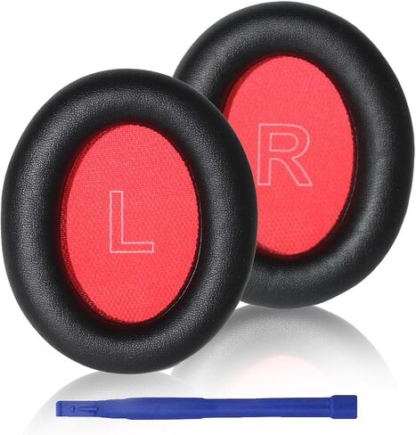 Q10 Ear Pads Quite-Comfort Protein Leather Earpads Noise Cancelling Ear Covers Cushions Headset Earmuff Repair Part for Anker Soundcore Life Q10 Headphone （Black+Red in Saudi Arabia