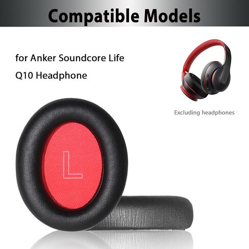 Q10 Ear Pads Quite-Comfort Protein Leather Earpads Noise Cancelling Ear Covers Cushions Headset Earmuff Repair Part for Anker Soundcore Life Q10 Headphone （Black+Red in Saudi Arabia