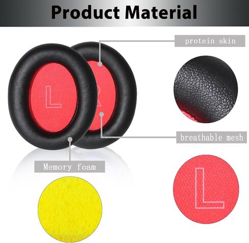 Q10 Ear Pads Quite-Comfort Protein Leather Earpads Noise Cancelling Ear Covers Cushions Headset Earmuff Repair Part for Anker Soundcore Life Q10 Headphone （Black+Red in Saudi Arabia