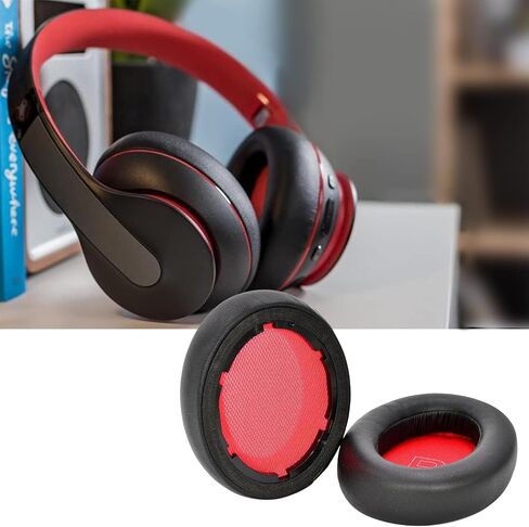 Q10 Ear Pads Quite-Comfort Protein Leather Earpads Noise Cancelling Ear Covers Cushions Headset Earmuff Repair Part for Anker Soundcore Life Q10 Headphone （Black+Red in Saudi Arabia