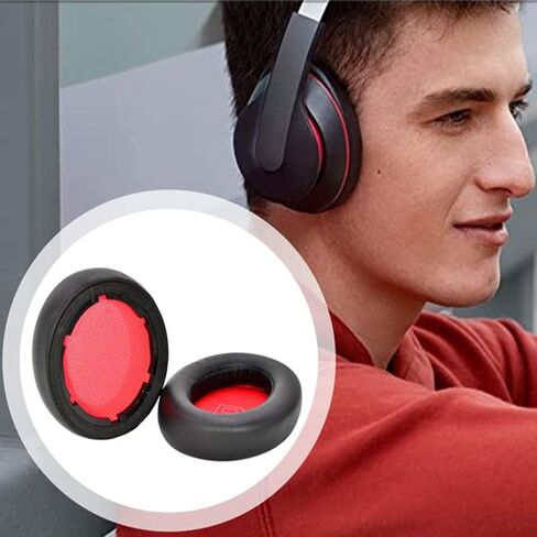 Q10 Ear Pads Quite-Comfort Protein Leather Earpads Noise Cancelling Ear Covers Cushions Headset Earmuff Repair Part for Anker Soundcore Life Q10 Headphone （Black+Red in Saudi Arabia
