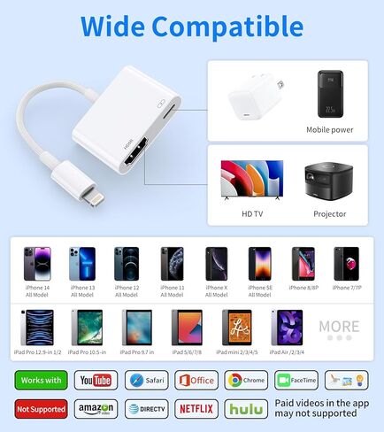 Lightning to HDMI Digital AV Adapter,[Apple MFi Certified] 1080P HDMI Sync Screen Digital Audio AV Converter with Charging Port for iPhone, iPad, iPod on HDTV/Projector/Monitor, Support All iOS in Kuwait