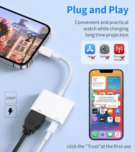 Lightning to HDMI Digital AV Adapter,[Apple MFi Certified] 1080P HDMI Sync Screen Digital Audio AV Converter with Charging Port for iPhone, iPad, iPod on HDTV/Projector/Monitor, Support All iOS in Kuwait