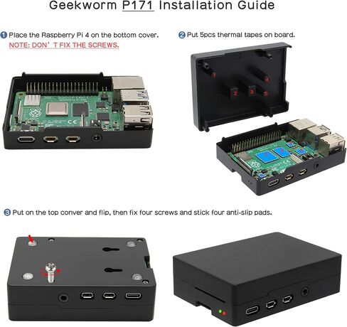 Geekworm Aluminum Case for Raspberry Pi 4, Passive Cooling Heavy Duty Heatsink Case Compatible with Raspberry Pi 4 Model B 2GB/4GB/8GB Only(P171-Black) in Saudi Arabia