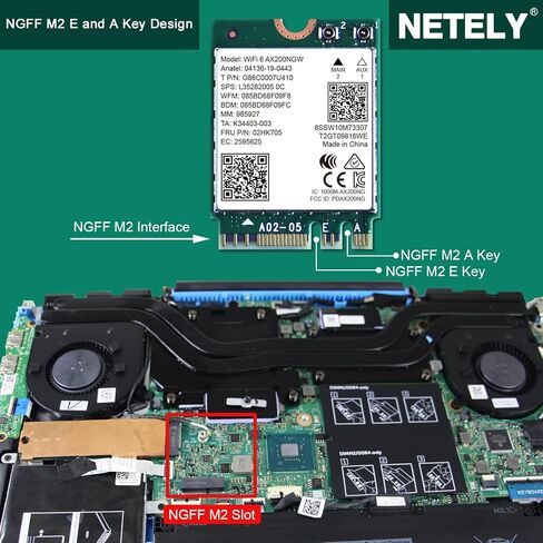 NETELY 802.11AX WiFi 6 AX200NGW MGFF M2 Interface WiFi Adapter with Bluetooth 5.0, WiFi 6 3000Mbps Speed, 2.4GHz 574Mbps & 5GHz 2400Mbps, Intel WiFi 6 AX200NGW WiFi Card (WiFi 6 AX200NGW) in Kuwait