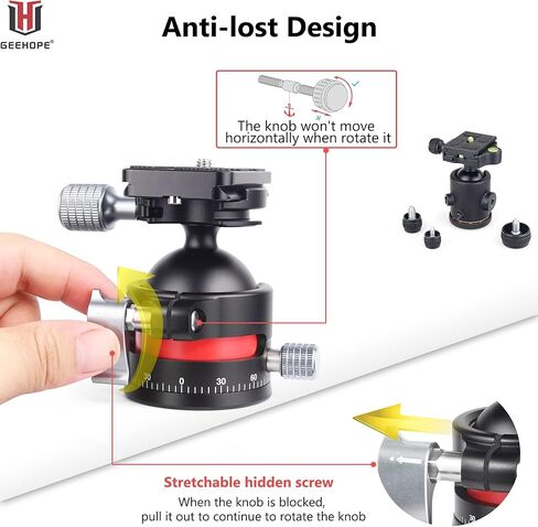 راس كروي ثلاثي القوائم من جيهوب CE-45 براس كروي معدني بانورامي عالمي 360 درجة لكاميرا دي اس ال ار ثلاثي القوائم احادي القوائم مع لوحة اركا سويس QR 45 ملم كرة كبيرة 1/4 انش تحميل برغي 55 باوند/25 كغم in Kuwait