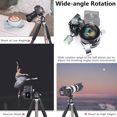 راس كروي ثلاثي القوائم من جيهوب CE-45 براس كروي معدني بانورامي عالمي 360 درجة لكاميرا دي اس ال ار ثلاثي القوائم احادي القوائم مع لوحة اركا سويس QR 45 ملم كرة كبيرة 1/4 انش تحميل برغي 55 باوند/25 كغم in Kuwait