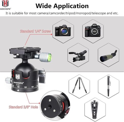 راس كروي ثلاثي القوائم من جيهوب CE-45 براس كروي معدني بانورامي عالمي 360 درجة لكاميرا دي اس ال ار ثلاثي القوائم احادي القوائم مع لوحة اركا سويس QR 45 ملم كرة كبيرة 1/4 انش تحميل برغي 55 باوند/25 كغم in Kuwait