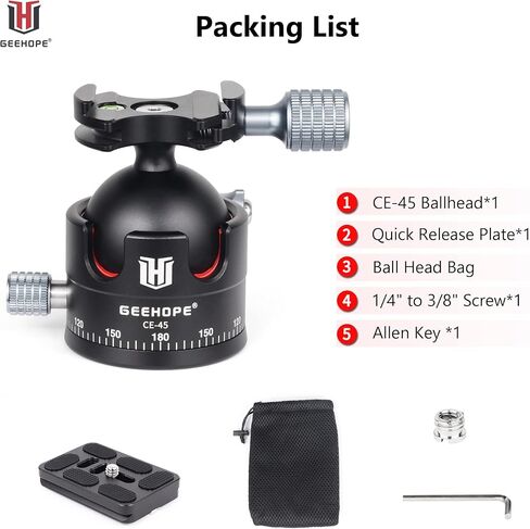 راس كروي ثلاثي القوائم من جيهوب CE-45 براس كروي معدني بانورامي عالمي 360 درجة لكاميرا دي اس ال ار ثلاثي القوائم احادي القوائم مع لوحة اركا سويس QR 45 ملم كرة كبيرة 1/4 انش تحميل برغي 55 باوند/25 كغم in Kuwait