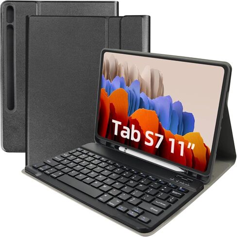 حافظة لوحة مفاتيح لجهاز Samsung Galaxy Tab S8/ Tab S7 11 بوصة (موديل SM-X700/X706/T870/T875)، لوحة مفاتيح لاسلكية قابلة للفصل، غطاء حامل نحيف خفيف الوزن مع حامل قلم in Kuwait