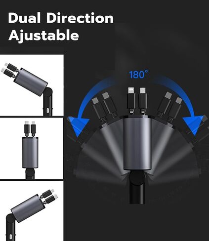 VRILU شاحن سيارة قابل للسحب 4 في 1 مع سلك USB مزدوج قابل للسحب، USB A PD منفذ الجهد متر محول ولاعة سجائر USB للسيارة (TYPEC&IP) in Saudi Arabia