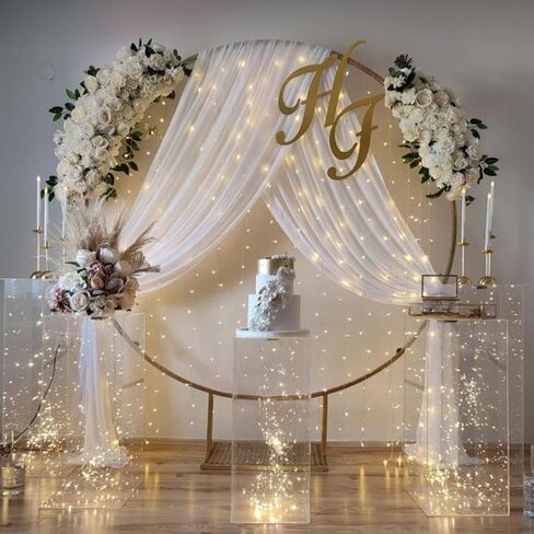10x10ft Champagne Sheer Backdrop Curtains with Lights for Parties, Wrinkle Resistant Backdrop Curtain for Baby Shower Birthday Wedding Photo, 2 Pack 5x10FT Curtains in Kuwait