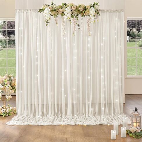10x10ft Champagne Sheer Backdrop Curtains with Lights for Parties, Wrinkle Resistant Backdrop Curtain for Baby Shower Birthday Wedding Photo, 2 Pack 5x10FT Curtains in Kuwait