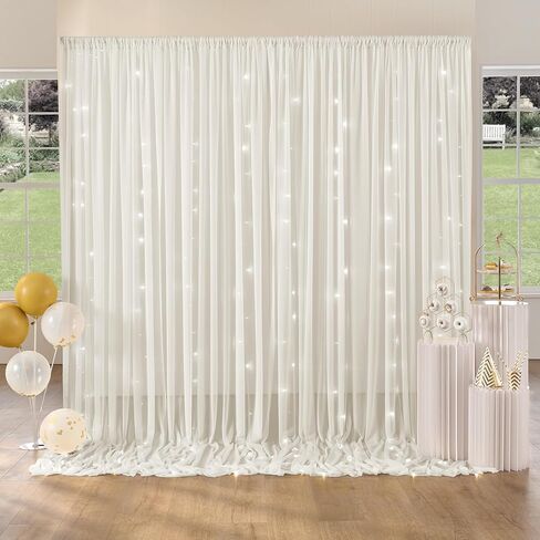 10x10ft Champagne Sheer Backdrop Curtains with Lights for Parties, Wrinkle Resistant Backdrop Curtain for Baby Shower Birthday Wedding Photo, 2 Pack 5x10FT Curtains in Kuwait