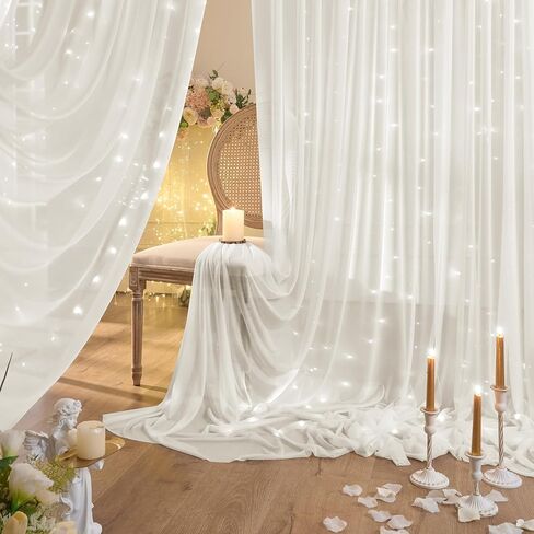 10x10ft Champagne Sheer Backdrop Curtains with Lights for Parties, Wrinkle Resistant Backdrop Curtain for Baby Shower Birthday Wedding Photo, 2 Pack 5x10FT Curtains in Kuwait