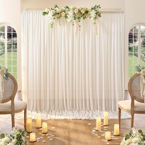 10x10ft Champagne Sheer Backdrop Curtains with Lights for Parties, Wrinkle Resistant Backdrop Curtain for Baby Shower Birthday Wedding Photo, 2 Pack 5x10FT Curtains in Kuwait