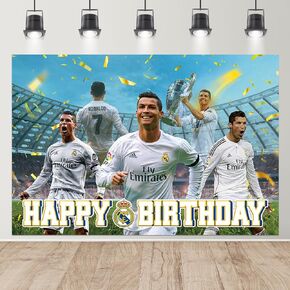 خلفية لحفلة عيد ميلاد ريال مدريد ريال مدريد 5 × 3 قدم، بوستر علم لخلفية صور كرة القدم، لوازم حفلات اعياد الميلاد، دعائم كشك الصور للاولاد والاطفال in Kuwait