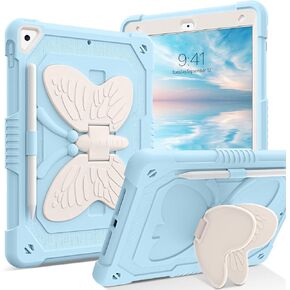 حافظة YINLAI iPad مقاس 10.2 بوصة، حافظة iPad 9th 8th الجيل السابع، حافظة iPad air الجيل الثالث مع حامل قلم رصاص للأطفال والبنات على شكل فراشة غطاء حماية مقاوم للصدمات لجهاز iPad 9th 8th 7th Gen 2021/2020، وردي in Kuwait