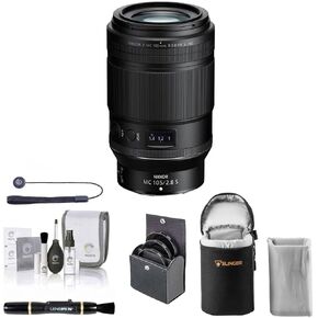 عدسة Nikon NIKKOR Z MC مقاس 105 مم f/2.8 VR S، حزمة مع طقم مرشح ProOptic مقاس 62 مم، وحافظة عدسة ناعمة، ومنظف العدسات، ومجموعة التنظيف، وحزام غطاء العدسة العالمي in Kuwait