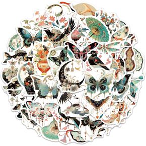 50Pcs Vintage Stickers for Water Bottle, Waterproof Vinyl Bird and Butterfly Sticker Decals for Laptop, Hydroflask, Cups, Suitcases, Skateboard, Phone, Notebooks, MacBook Anime Aesthetic Stickers in Kuwait