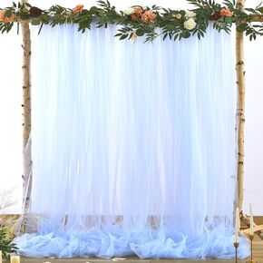 White Tulle Backdrop Curtain for Parties Wedding 10ft x 8ft Sheer Backdrop Curtains for Bridal Shower Birthday Party Baby Shower Ceiling Drapes Christmas Photo Decorations 2 Panels 5ft x 8ft in Kuwait