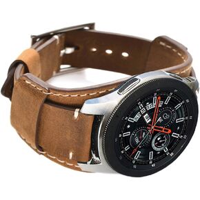 Compatible with Samsung Galaxy Watch 7/6/5/4/Watch 42mm/Watch 3 41mm/Active 40mm/Active 2/Gear S2 Classic/Sport /Fossil Q Gazer/Ticwatch 2/Garmin Vivoactive 3 Bands, 20mm Vintage Cuff Genuine Leather Band Strap for Men Women (Black) in Saudi Arabia