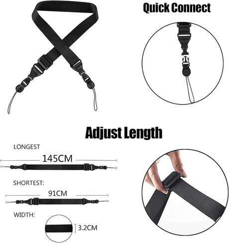 كيكيف حزام كتف قابل للتعديل، حزام رقبة مريح وسريع الفك للايباد، حافظة تابلت وكاميرا وكروسبودي، شنطة الامتعة، اسود، M, أسود in Kuwait