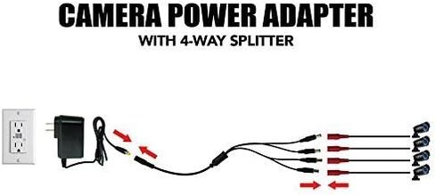 محول طاقة كاميرا الأمان مع مقسم، كابل كاميرا ISEEUSEE 12 فولت 2 أمبير 100 فولت - 240 فولت مع كابل مقسم طاقة 4 اتجاهات من لجنة الاتصالات الفيدرالية (FCC) ومحول طاقة CCTV معتمد من UL - يناسب محولات الطاقة التناظرية/AHD DVR/الكاميرا in Kuwait