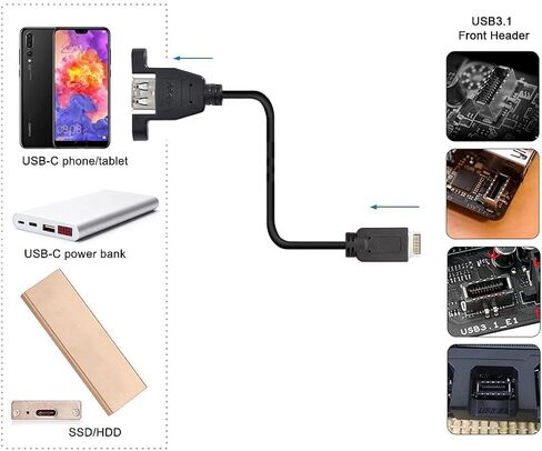 chenyang USB 3.0 19/20Pin to USB 3.1 Type-E Front Panel Header Motherboard Extension Cable Adapter 20cm in Kuwait