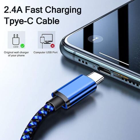 2PACK 6FT C-Type USB Charger Cable 3A Speed USB A to USB C Charging Cord for Samsung Galaxy A01 A10 A10E A11 A20 A21 A20E A20S A21S A30 A30S A50 A51 A70 A71, M21 M31, S20 S10 S10E Plus in Kuwait