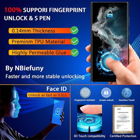 Nbiefuny [3 عبوات] واقي شاشة Samsung Galaxy S22 Ultra، واقي شاشة مرن 6.8 بوصة [ليس زجاجًا] [يدعم بصمة الإصبع] [تغطية كاملة] in Kuwait