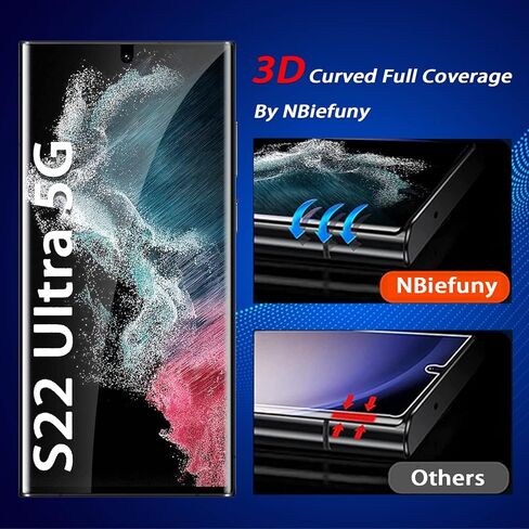 Nbiefuny [3 عبوات] واقي شاشة Samsung Galaxy S22 Ultra، واقي شاشة مرن 6.8 بوصة [ليس زجاجًا] [يدعم بصمة الإصبع] [تغطية كاملة] in Kuwait