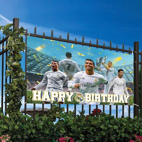 خلفية لحفلة عيد ميلاد ريال مدريد ريال مدريد 5 × 3 قدم، بوستر علم لخلفية صور كرة القدم، لوازم حفلات اعياد الميلاد، دعائم كشك الصور للاولاد والاطفال in Kuwait